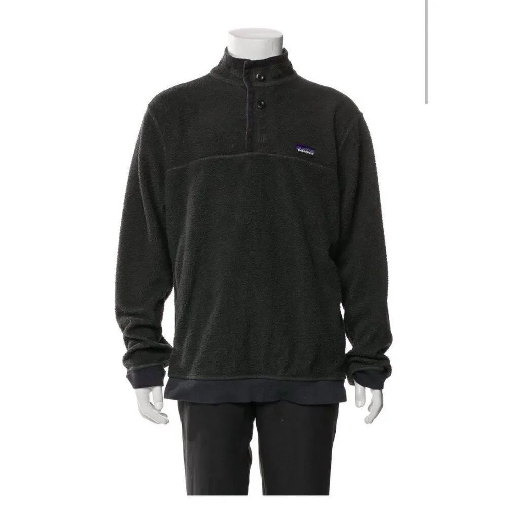 Patagonia Shearling Gray Fleece 3 Button Pullover Sweater Jacket Xl